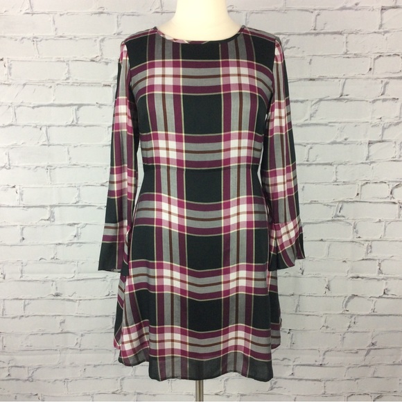 Loft Plaid Tie Back Dress, Size 12 - Picture 3 of 14
